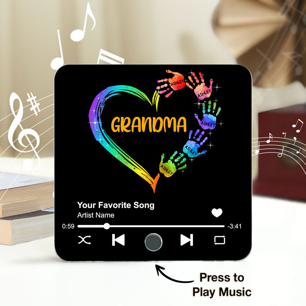 Grandma Mom Heart Hand Print Personalized Music Fridge Magnet, Heartfelt Gift for Grandma, Mom