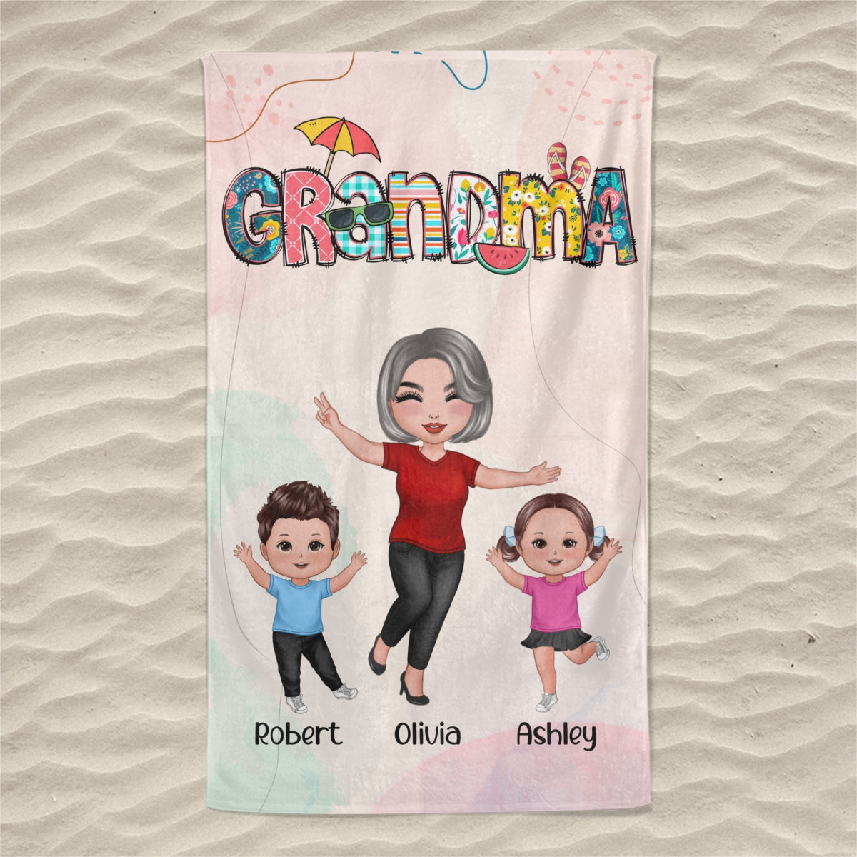 Grandma Summer Pattern Personalized Beach Towel