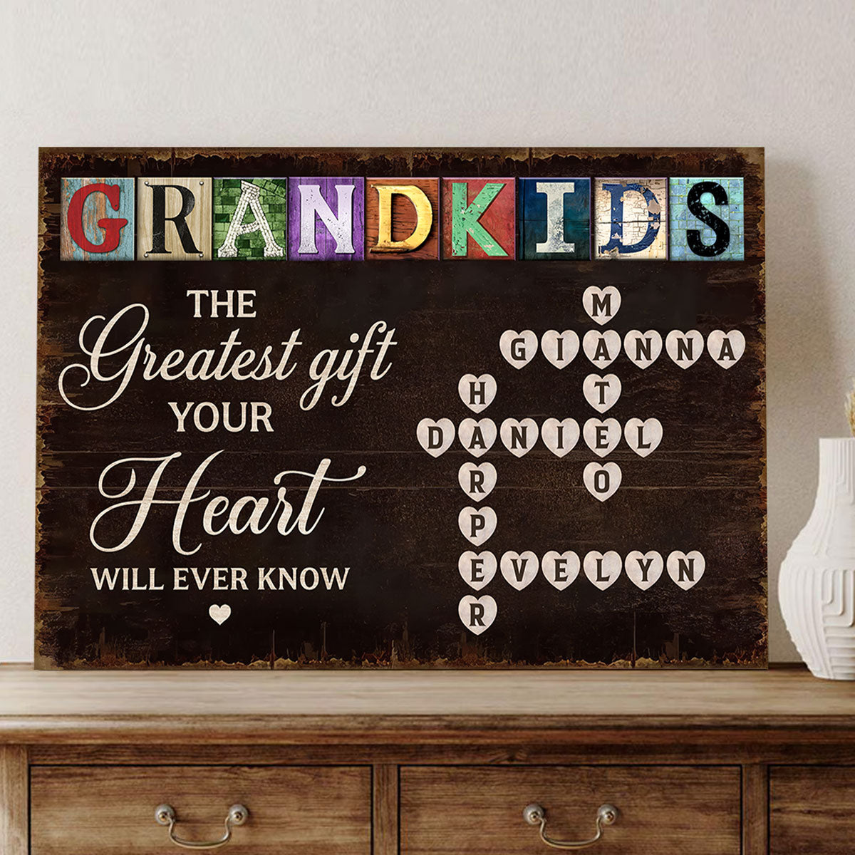 Grandma To Us You Are The World Crossword Puzzle Art Personalized Wrapped Canvas